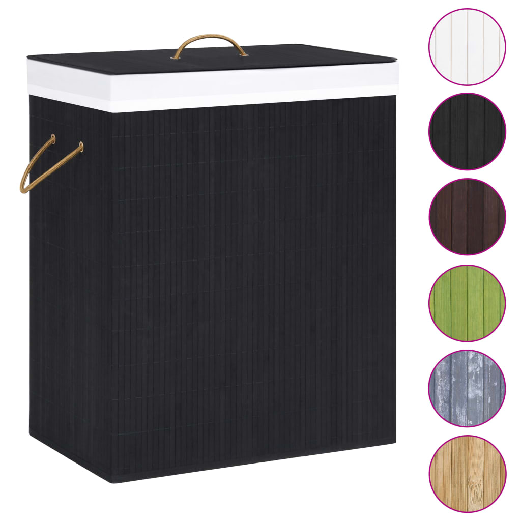 Panier à linge Vidaxl avec 2 compartiments 100 l Bamboo noir