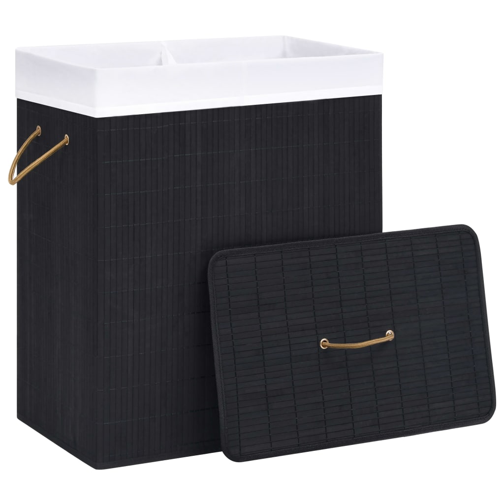 Panier à linge Vidaxl avec 2 compartiments 100 l Bamboo noir