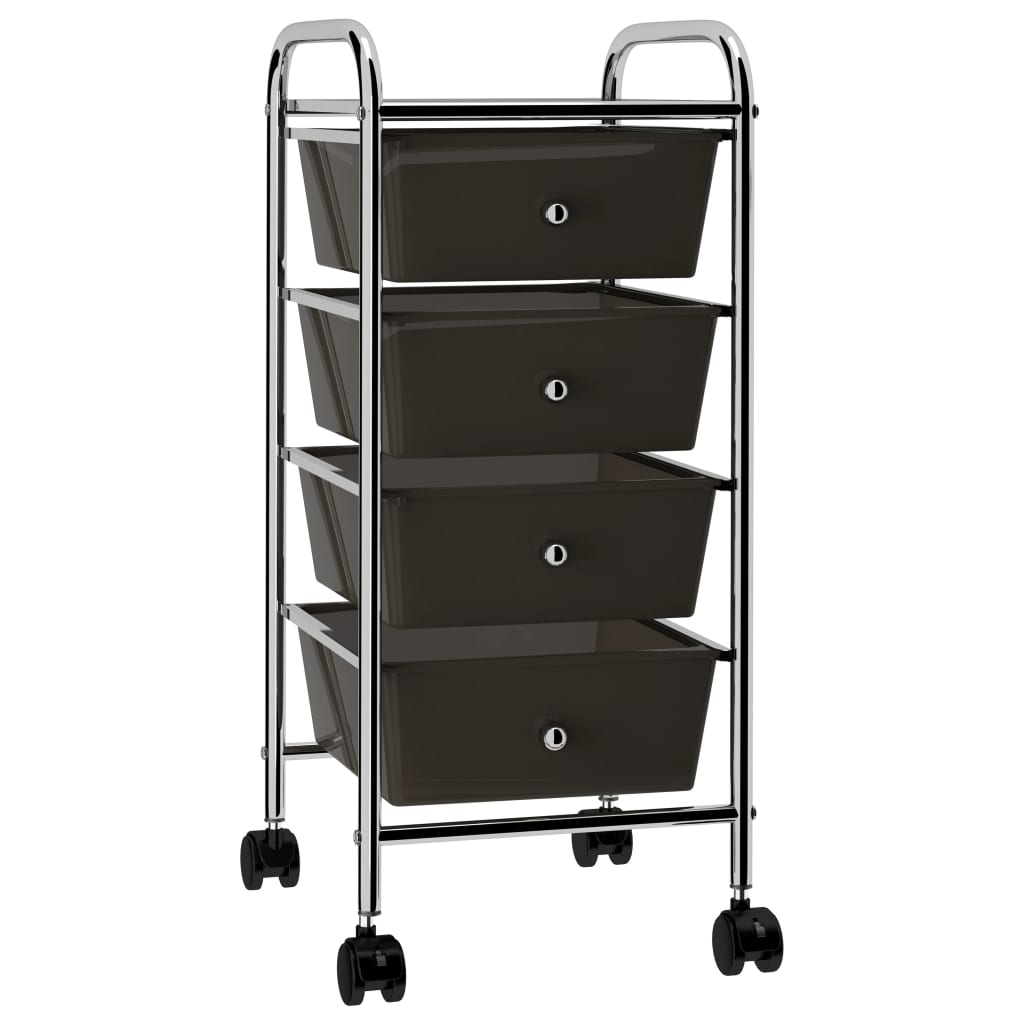 Vidaxl mobile storage trolley with 4 drawers, plastic, black