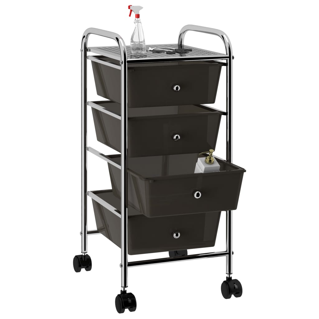 Vidaxl mobile storage trolley with 4 drawers, plastic, black