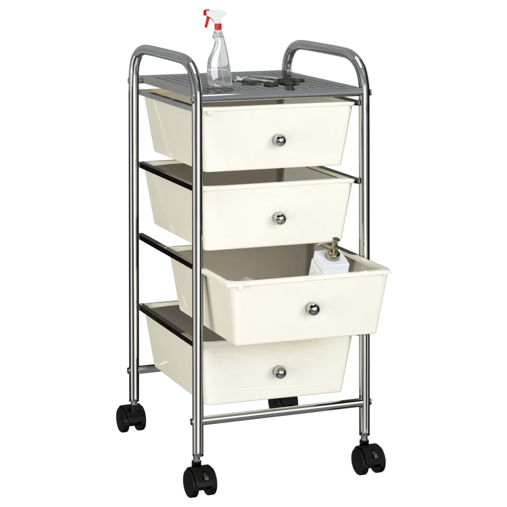Vidaxl mobile storage trolley with 4 drawers, plastic, white