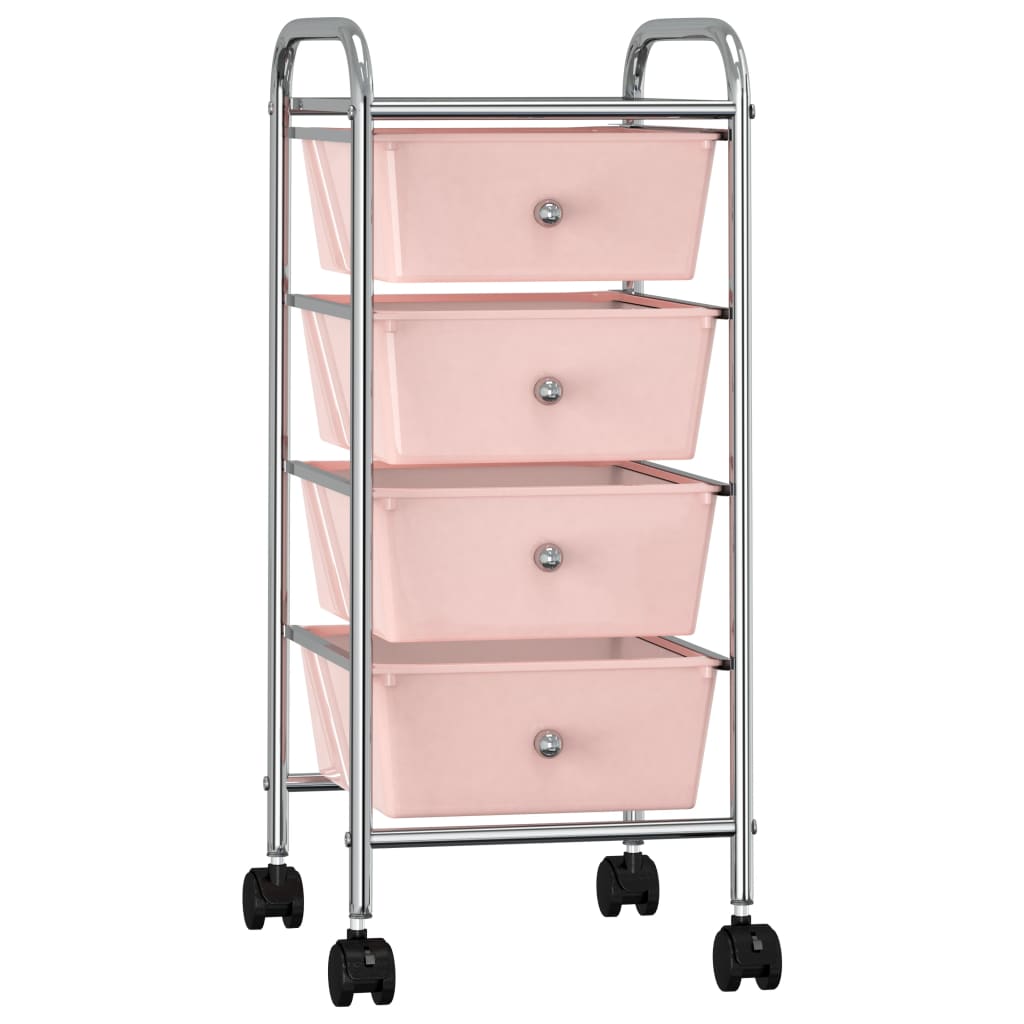 Vidaxl mobile storage trolley with 4 drawers, plastic, pink
