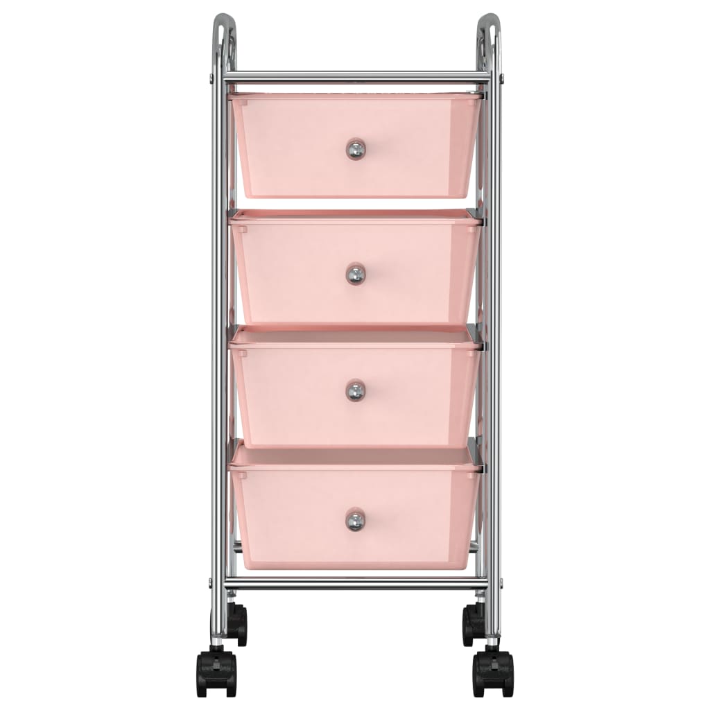 Vidaxl mobile storage trolley with 4 drawers, plastic, pink