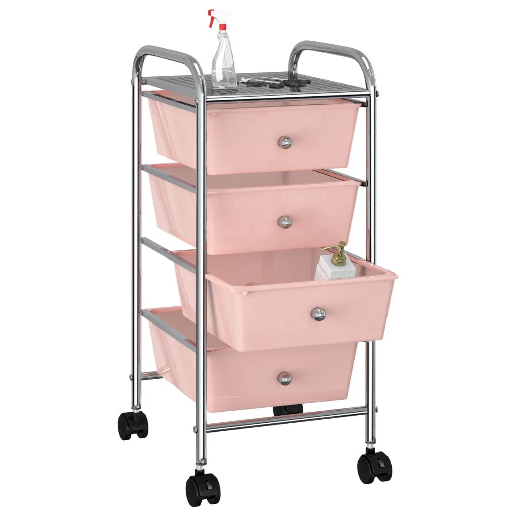 Vidaxl mobile storage trolley with 4 drawers, plastic, pink