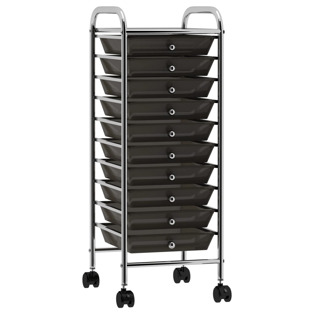 Vidaxl mobile storage trolley with 10 drawers, plastic, black