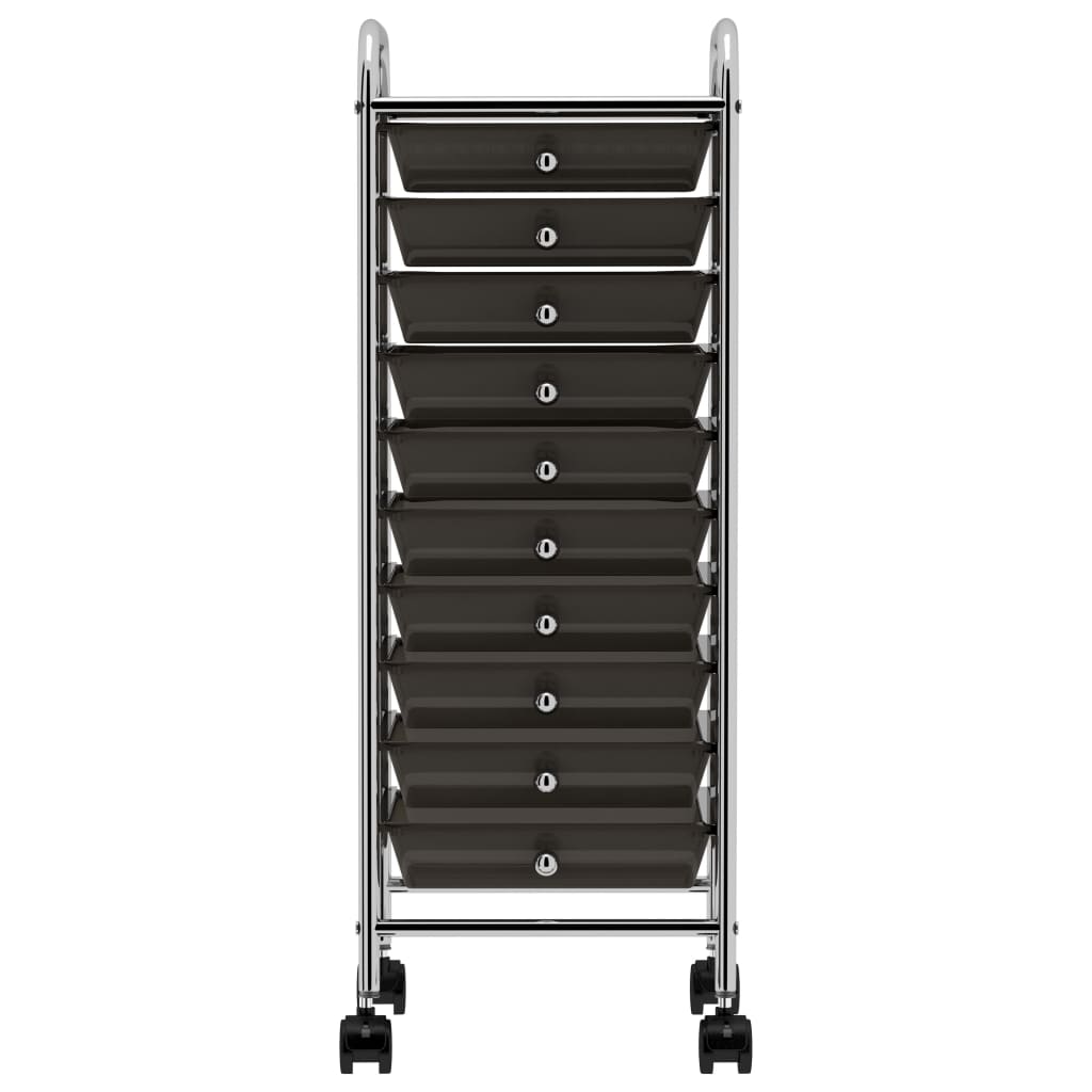 Vidaxl mobile storage trolley with 10 drawers, plastic, black