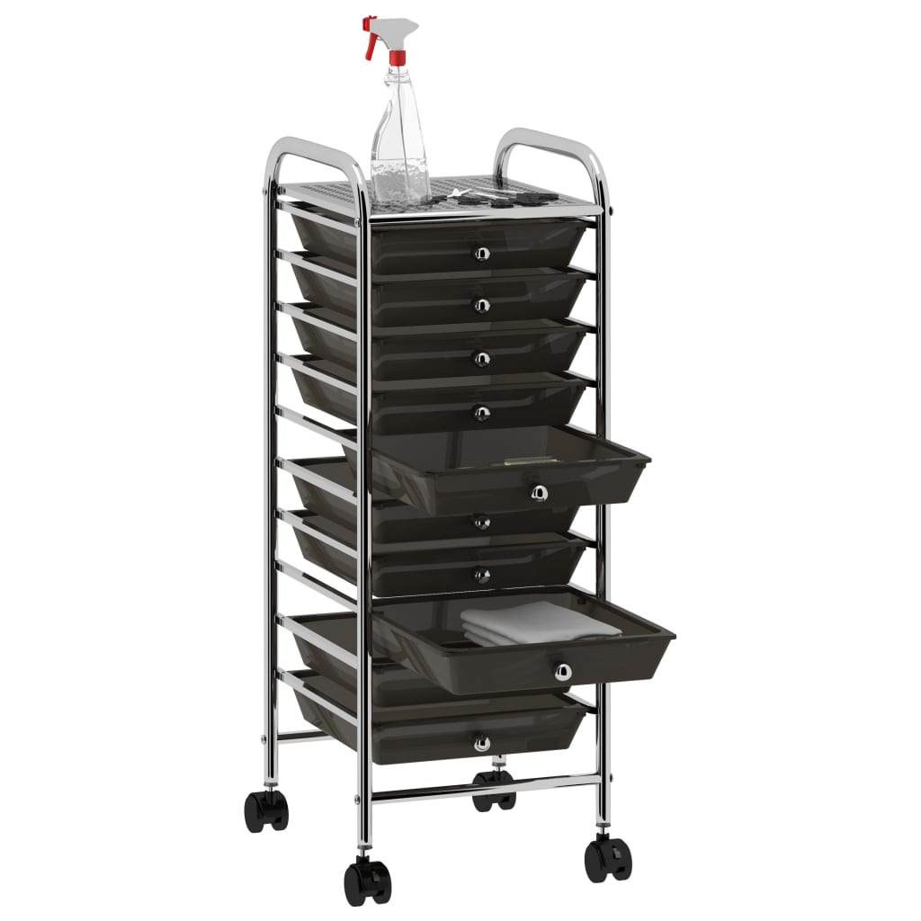 Vidaxl mobile storage trolley with 10 drawers, plastic, black