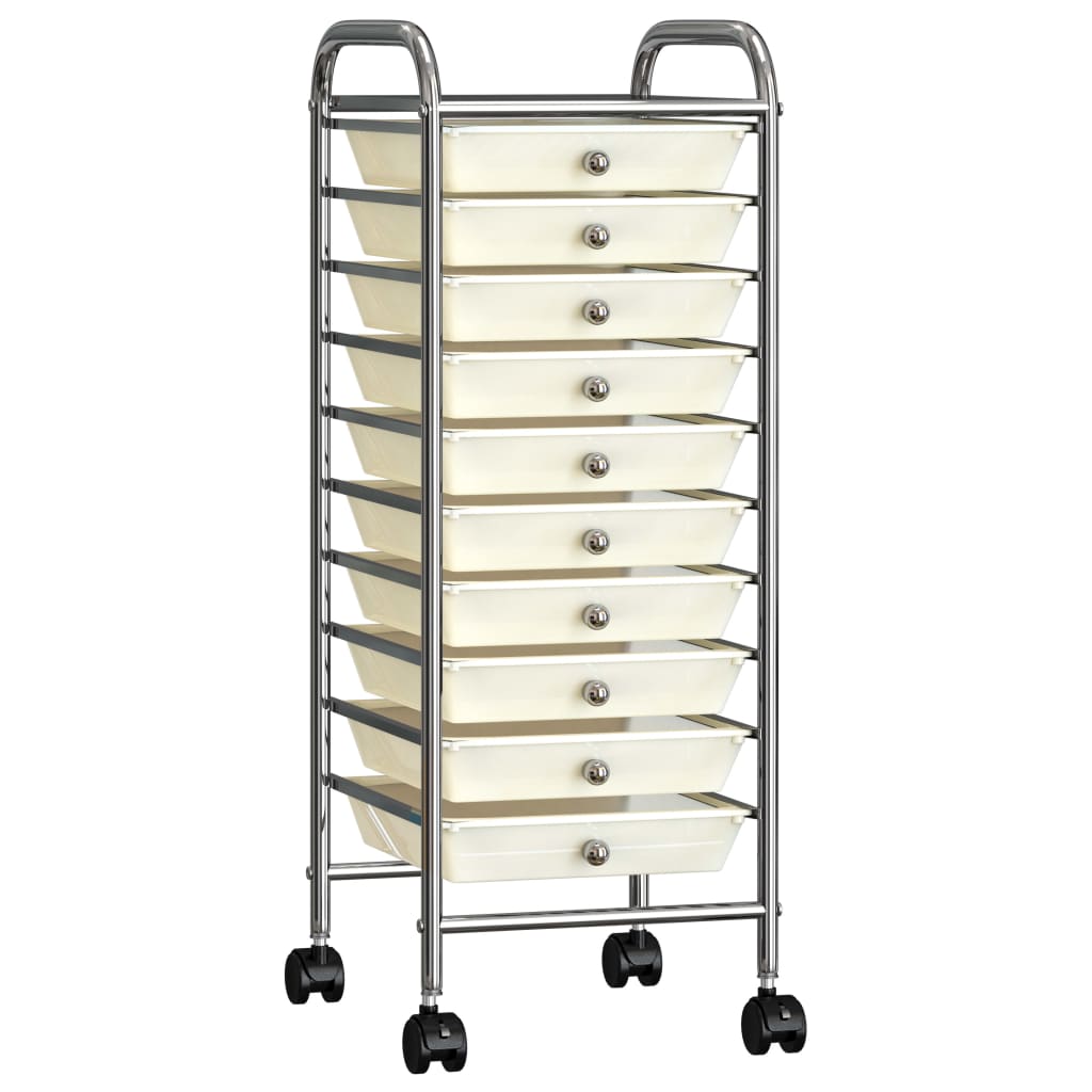 Vidaxl mobile storage trolley with 10 drawers, plastic, white