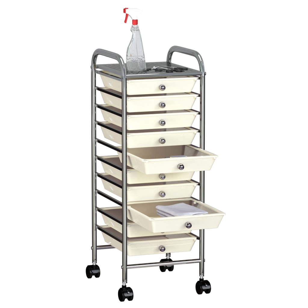 Vidaxl mobile storage trolley with 10 drawers, plastic, white