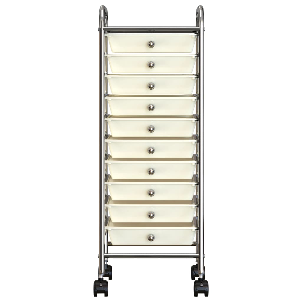 Vidaxl mobile storage trolley with 10 drawers, plastic, white