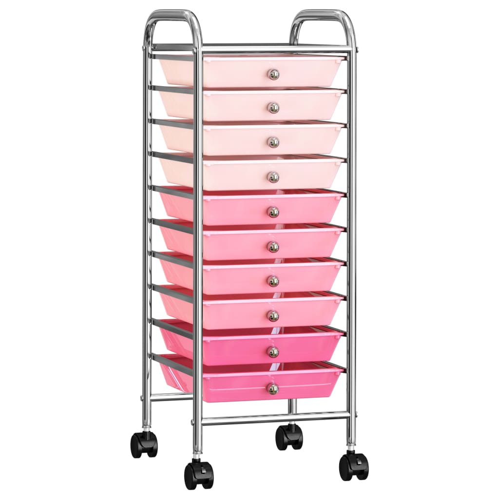 Vidaxl storage trolley with 10 drawers mobile plastic ombre pink