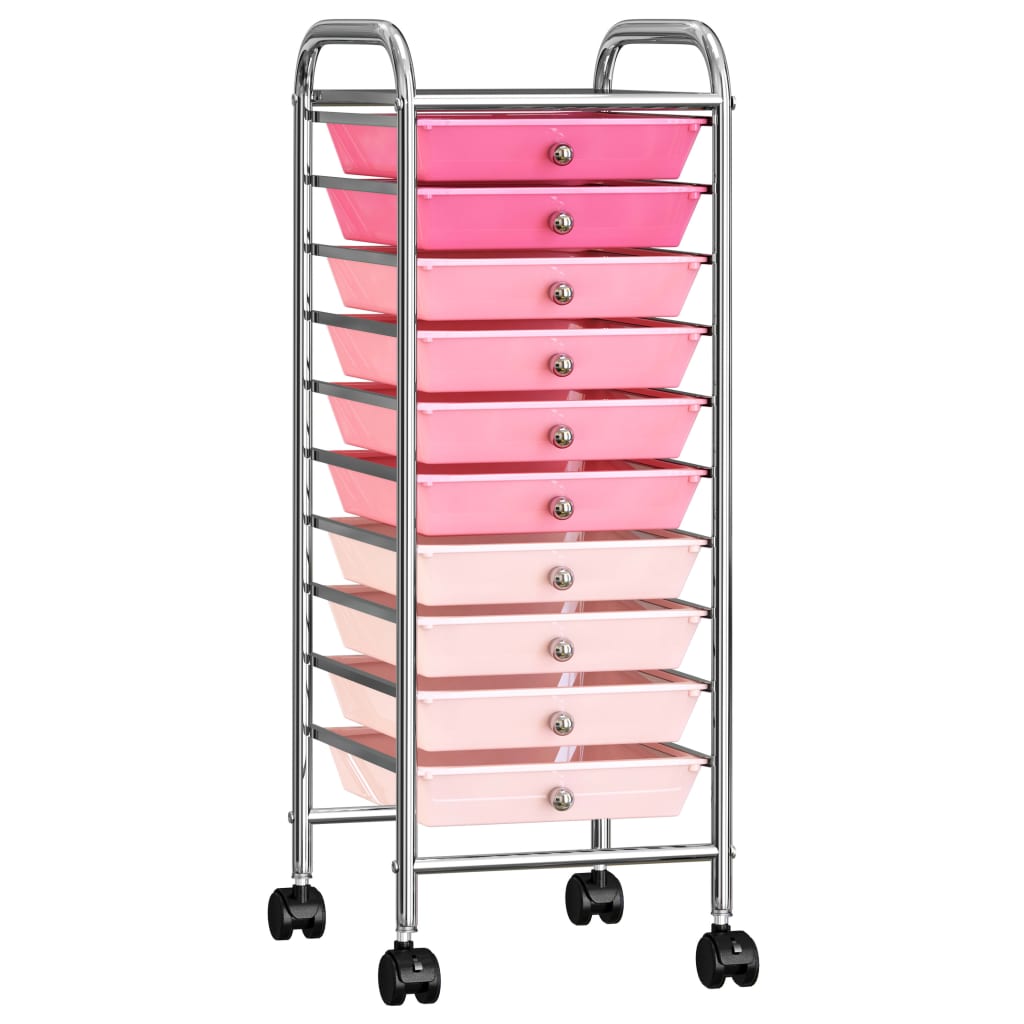 Vidaxl storage trolley with 10 drawers mobile plastic ombre pink