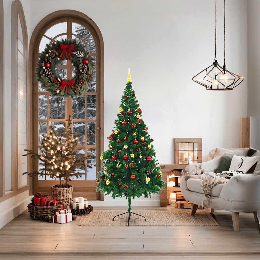 Vidaxl Artificial Christmas Tree with Lights and Baubles 180 cm Green