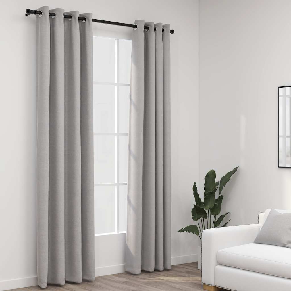 Vidaxl curtains linen look blackout eyelets 2 pcs 140x225 cm gray