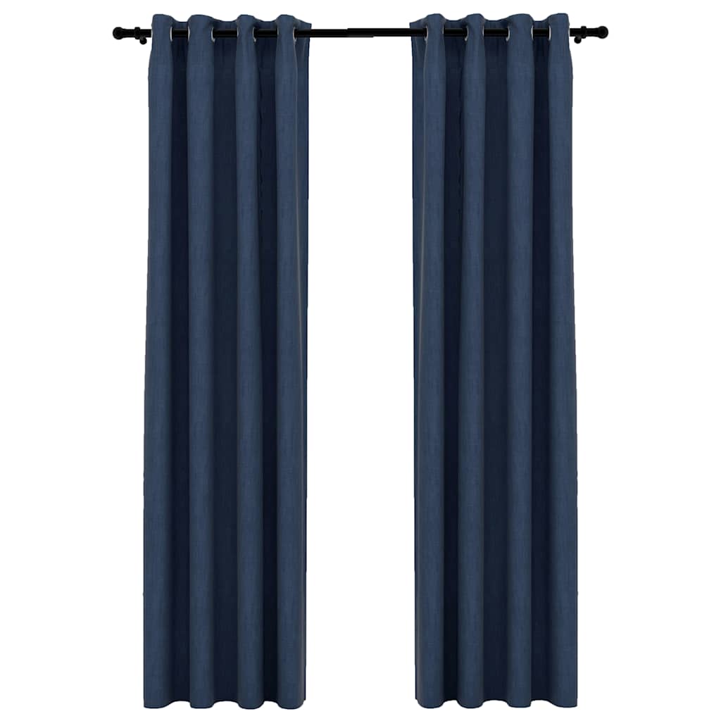 Vidaxl curtains linen look blackout eyelets 2 pcs 140x225 cm blue