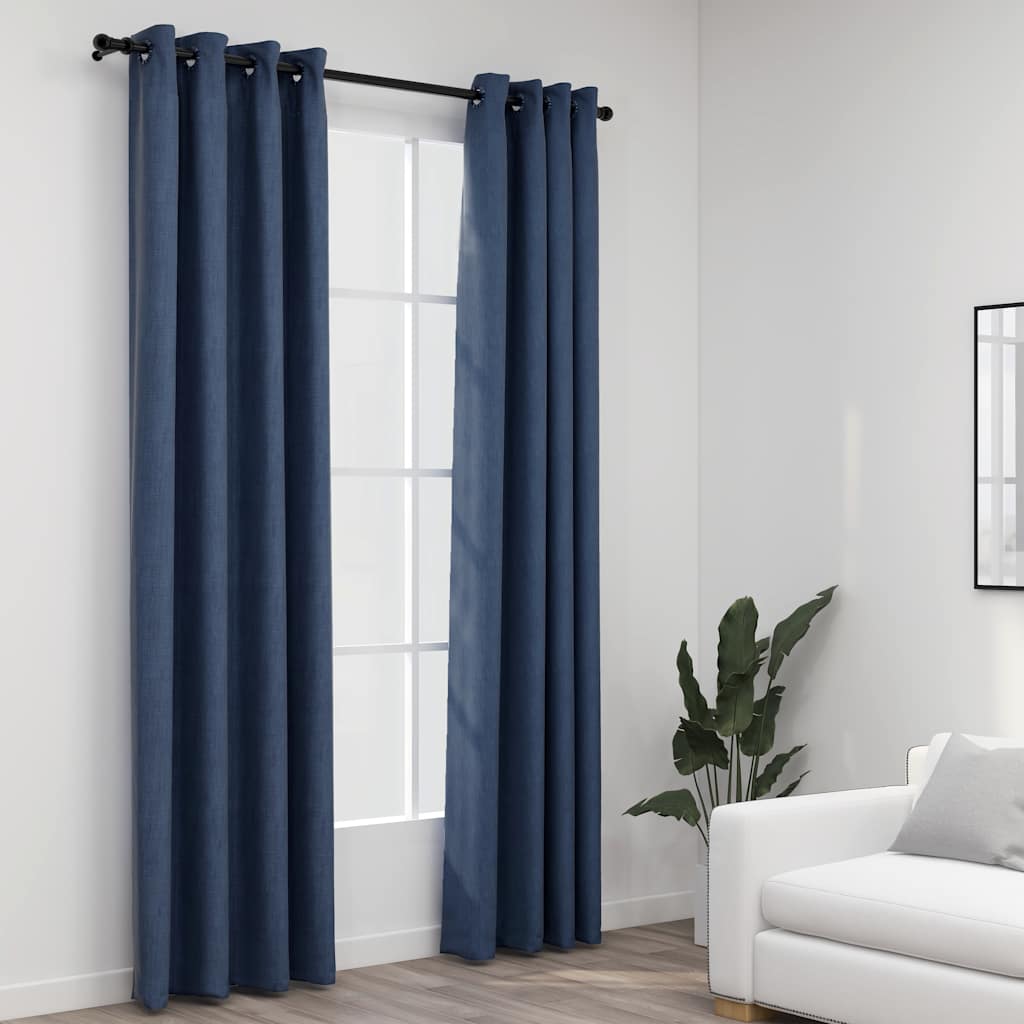 Vidaxl curtains linen look blackout eyelets 2 pcs 140x225 cm blue