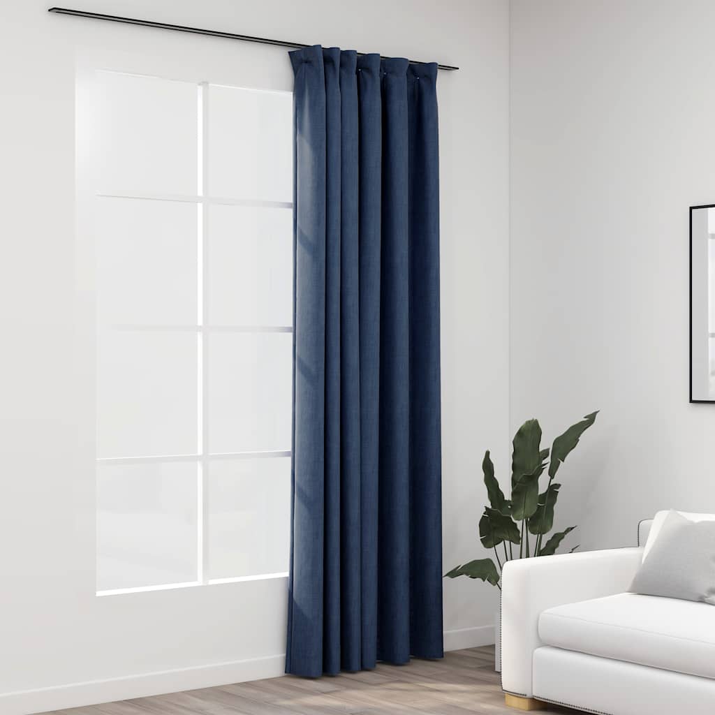 Vidaxl curtain linen look blackout with hooks 290x245 cm blue