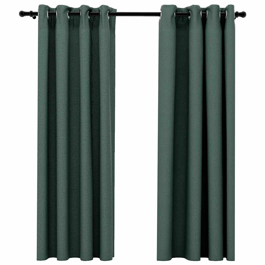 Vidaxl curtains linen look blackout eyelets 2 pcs 140x175 cm green