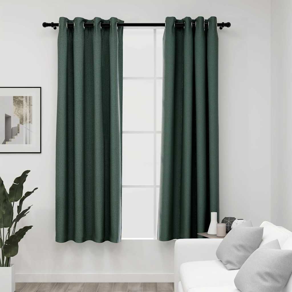 Vidaxl curtains linen look blackout eyelets 2 pcs 140x175 cm green