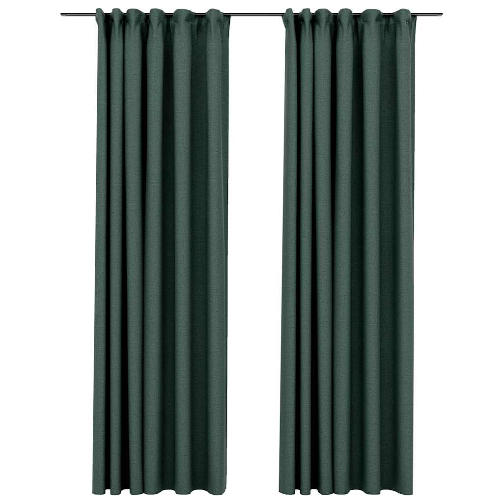 Vidaxl curtains linen look blackout hooks 2 pcs 140x225 cm green