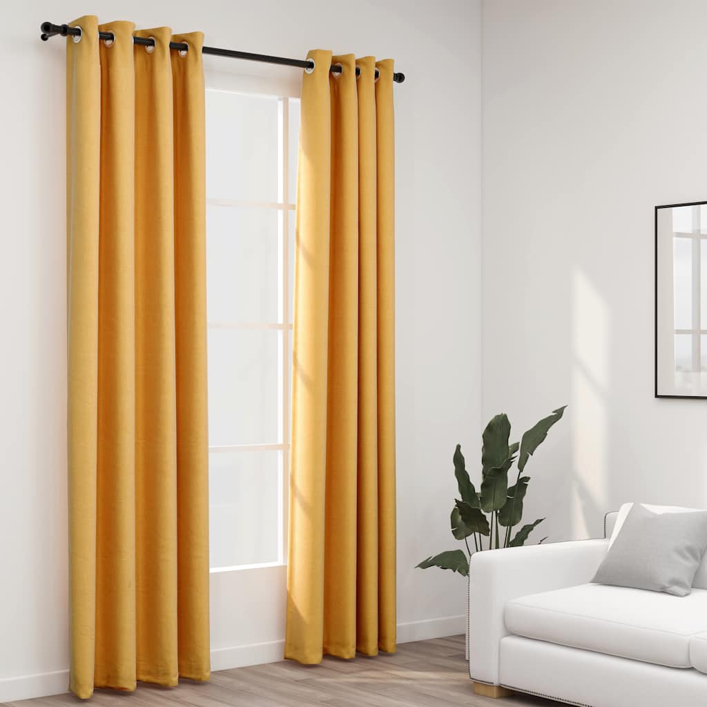 Vidaxl curtains linen look blackout eyelets 2 pcs 140x245 cm yellow