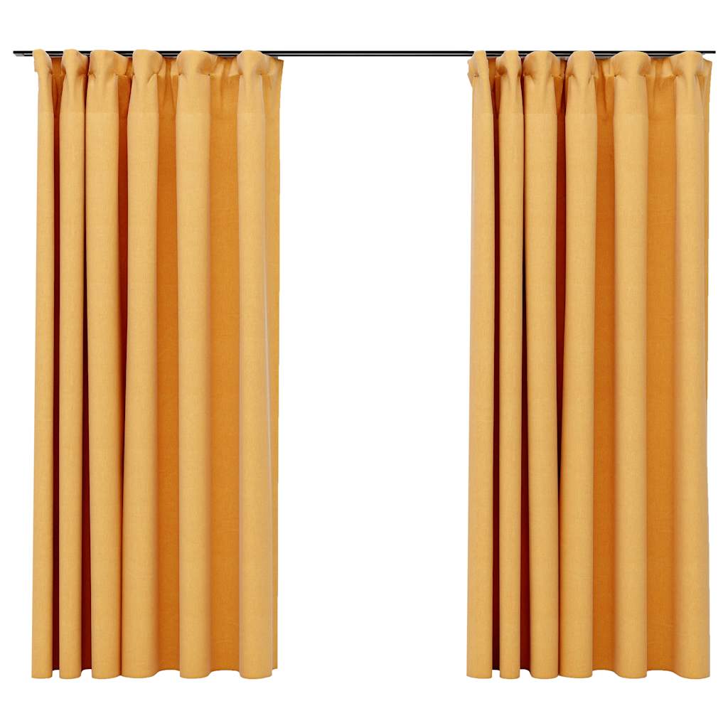 Vidaxl curtains linen look blackout hooks 2 pcs 140x175 cm yellow