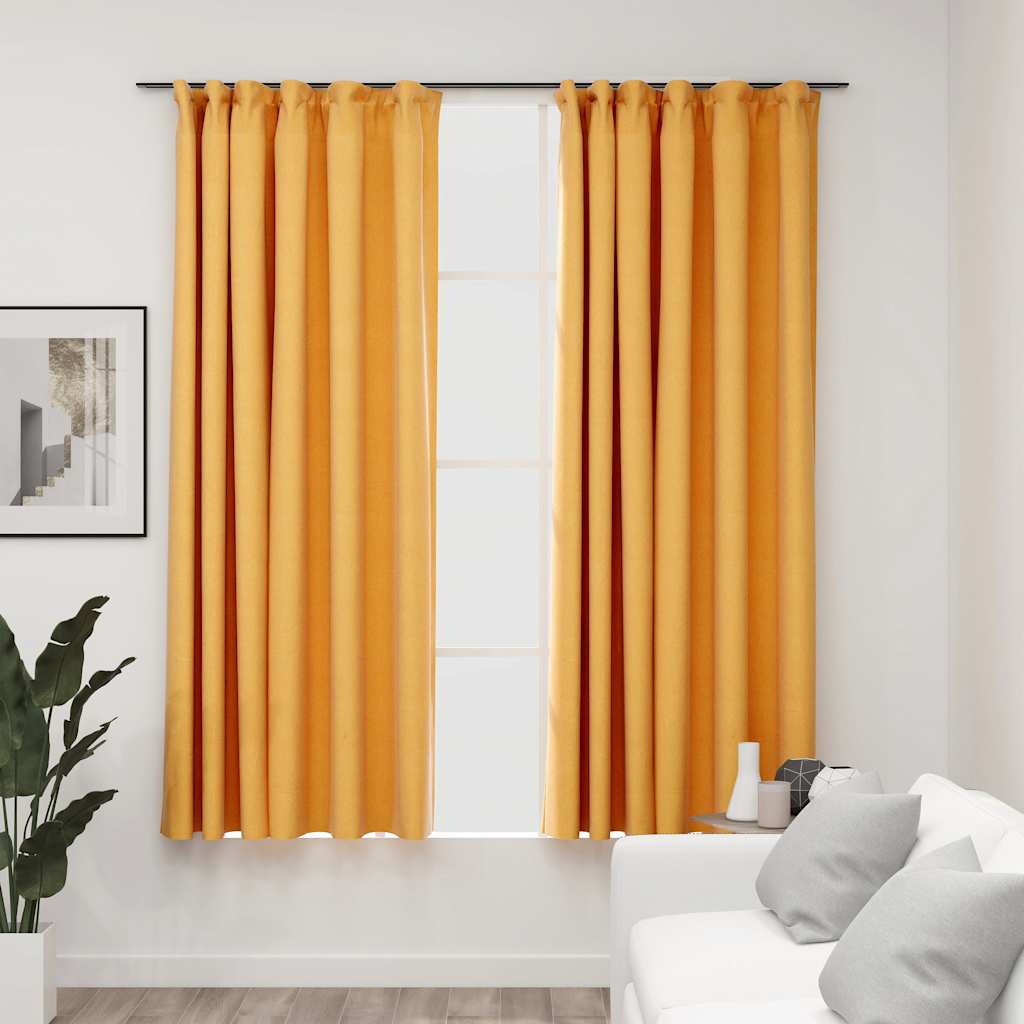 Vidaxl curtains linen look blackout hooks 2 pcs 140x175 cm yellow