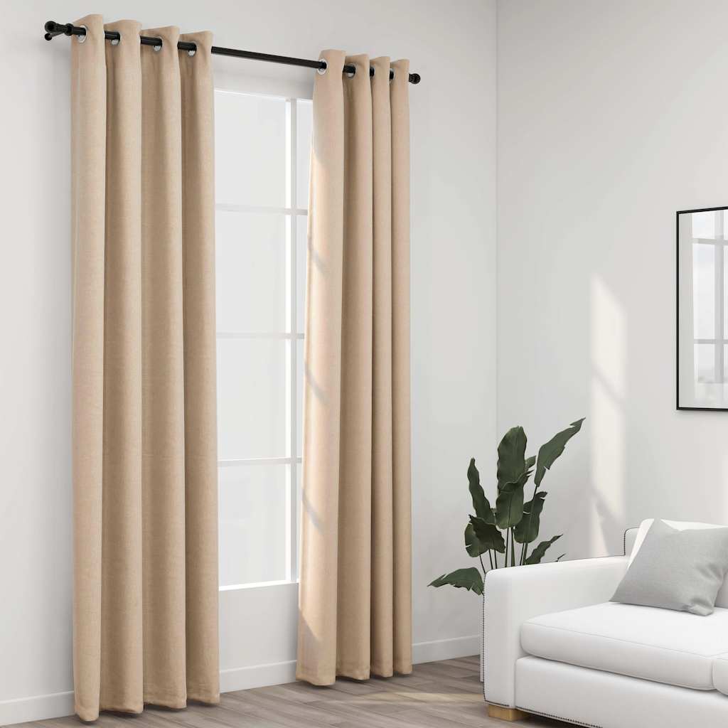 Vidaxl curtains linen look blackout eyelets 2 pcs 140x245 cm beige