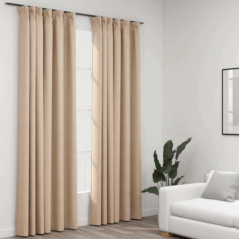 Vidaxl curtains linen look blackout hooks 2 pcs 140x245 cm beige