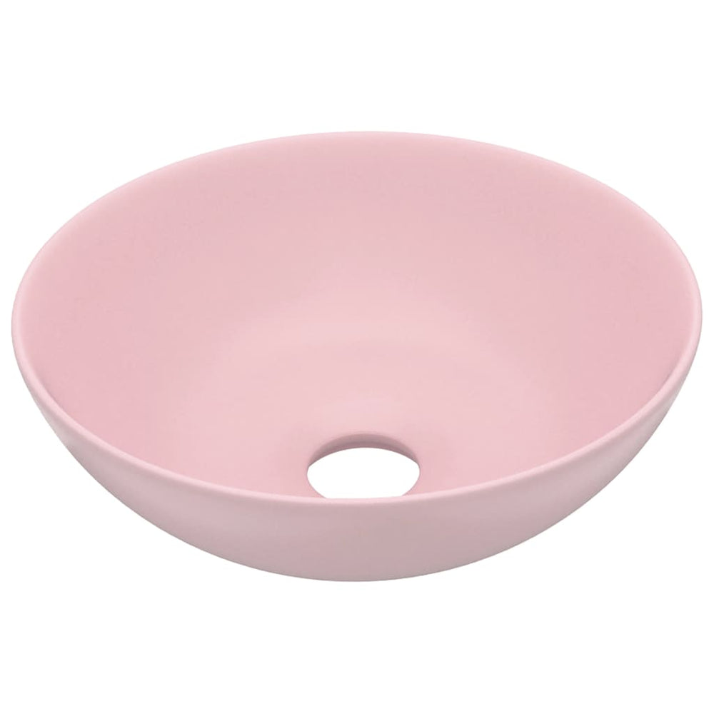 Vidaxl round ceramic washbasin matte pink