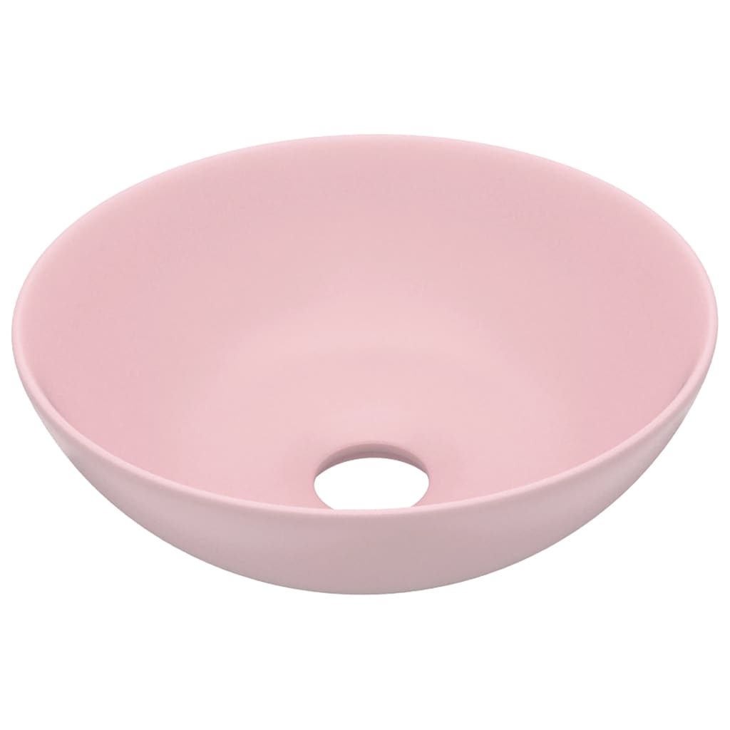Vidaxl round ceramic washbasin matte pink