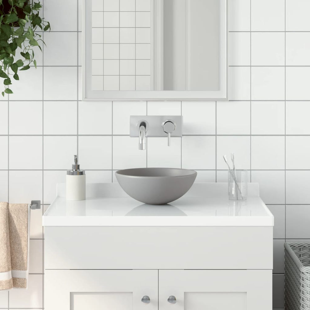 Vidaxl round ceramic washbasin light gray