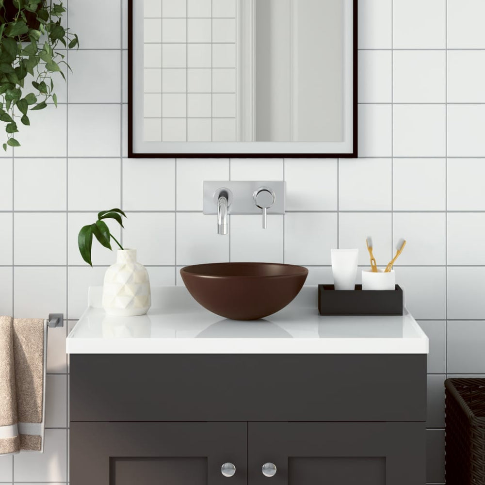 Vidaxl round ceramic washbasin, dark brown