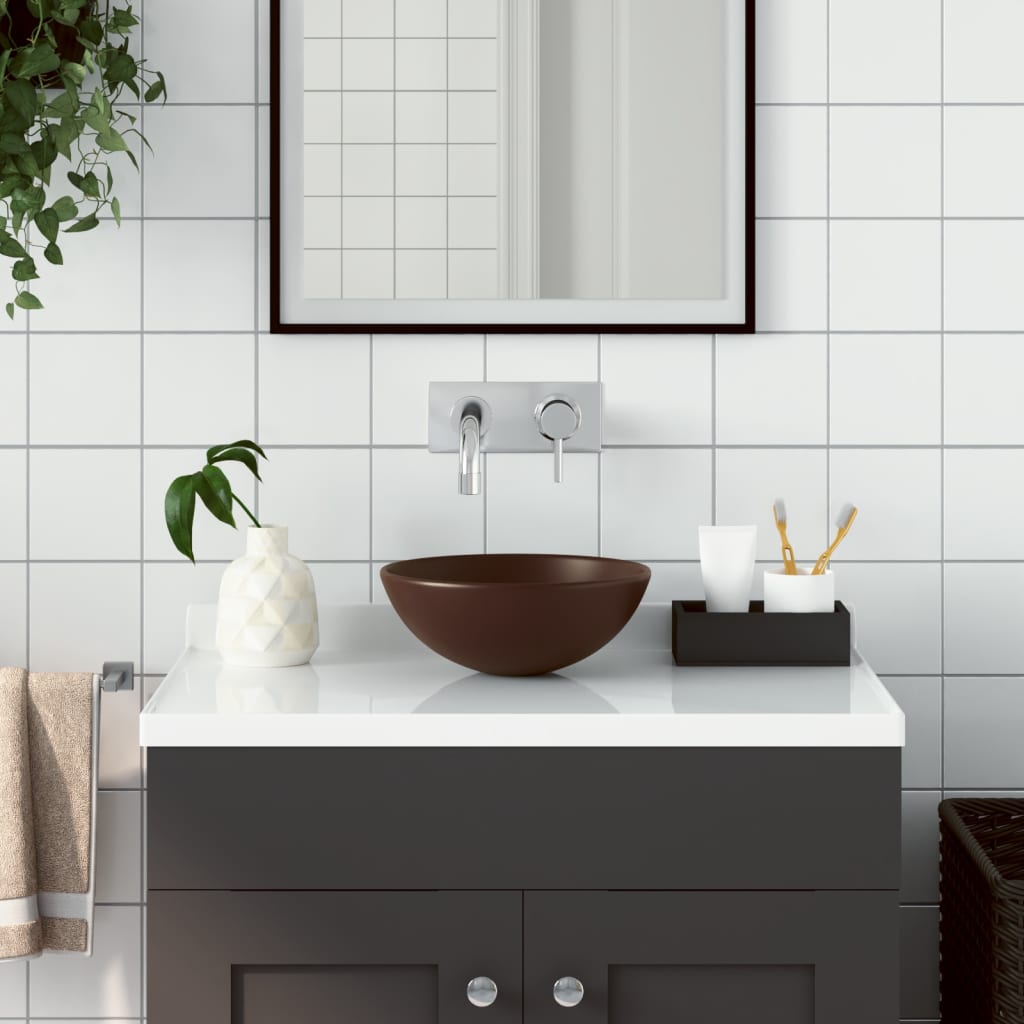 Vidaxl round ceramic washbasin, dark brown