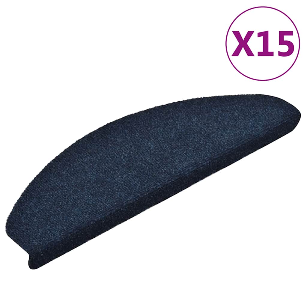 Vidaxl Mat à escalier auto-adhésif 15 pièces 65x21x4 cm bleu marine semi -rinds grandes
