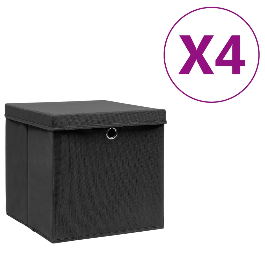 Vidaxl storage boxes with lid 4 pcs 28x28x28 cm black