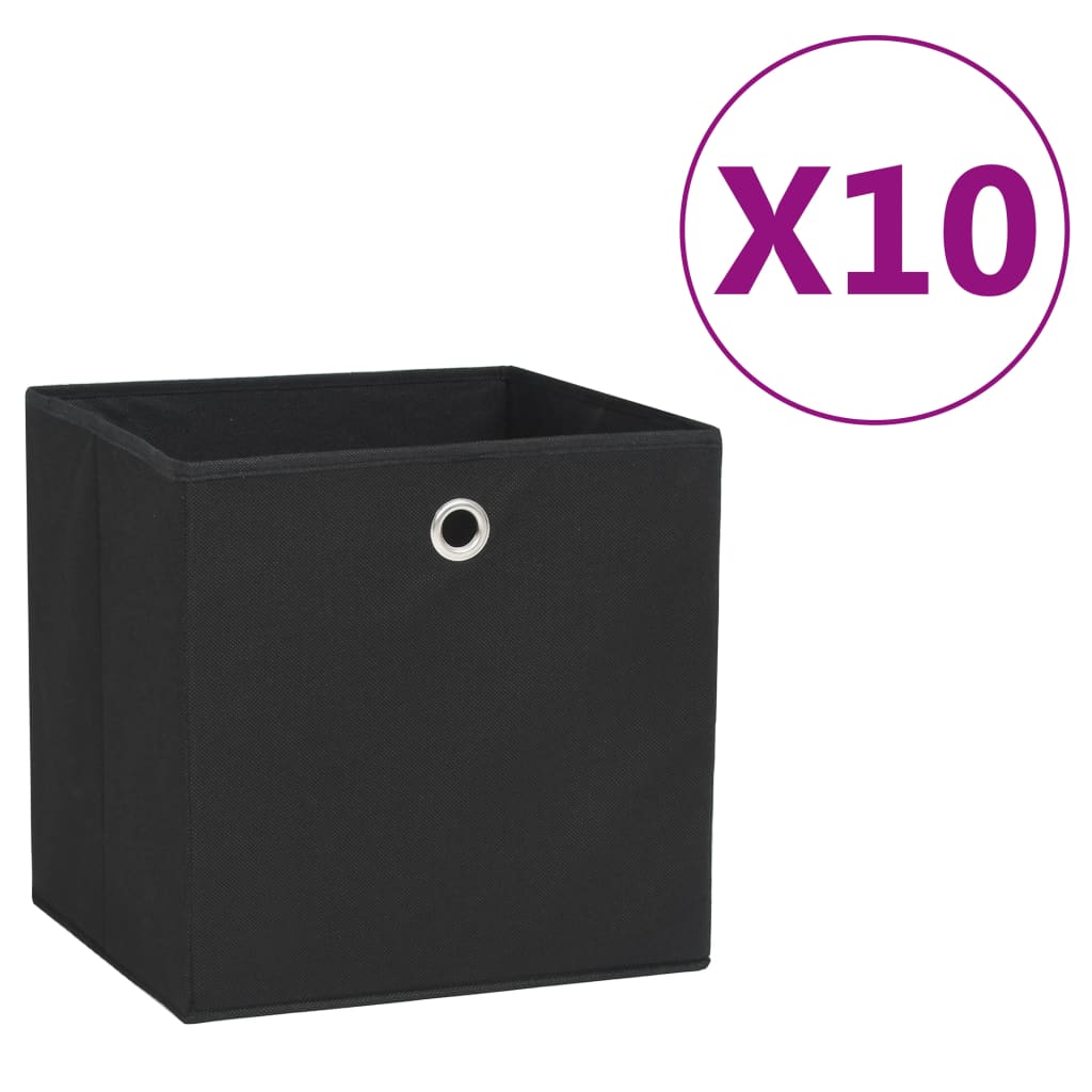Boîtes de rangement Vidaxl 10 PCS 28X28X28 CM Tissu non tissé noir
