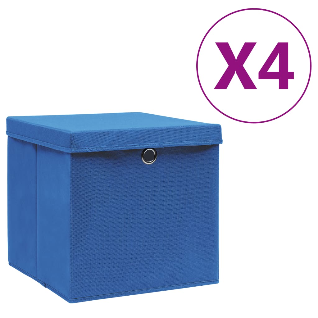 Boîtes de stockage Vidaxl avec couvercle 4 PCS 28x28x28 cm bleu
