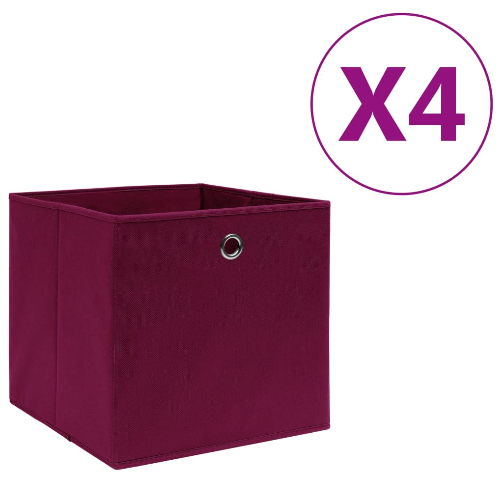 VIDAXL -Speicherboxen 4 PCs 28x28x28 cm Nicht -verwobenes Gewebe dunkelrot