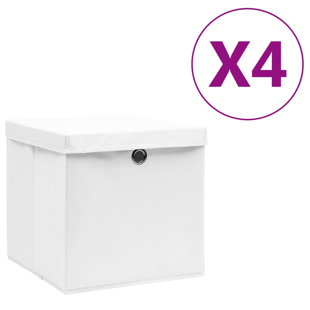 Boîtes de stockage Vidaxl avec couvercle 4 PCS 28x28x28 cm blanc