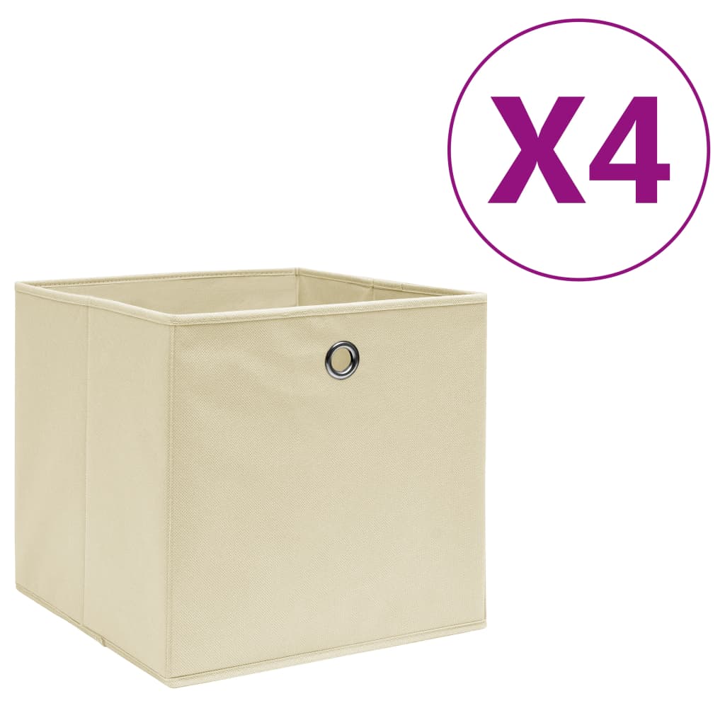 Boîtes de rangement Vidaxl 4 PCS 28x28x28 cm Crème en tissu non tissé -colore