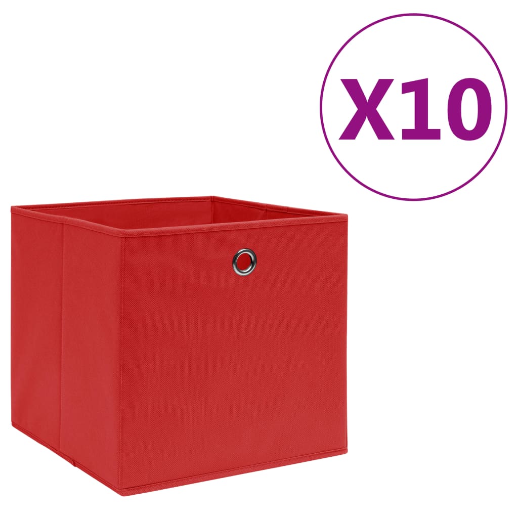 Vidaxl storage boxes 10 pcs 28x28x28 cm nonwoven fabric red