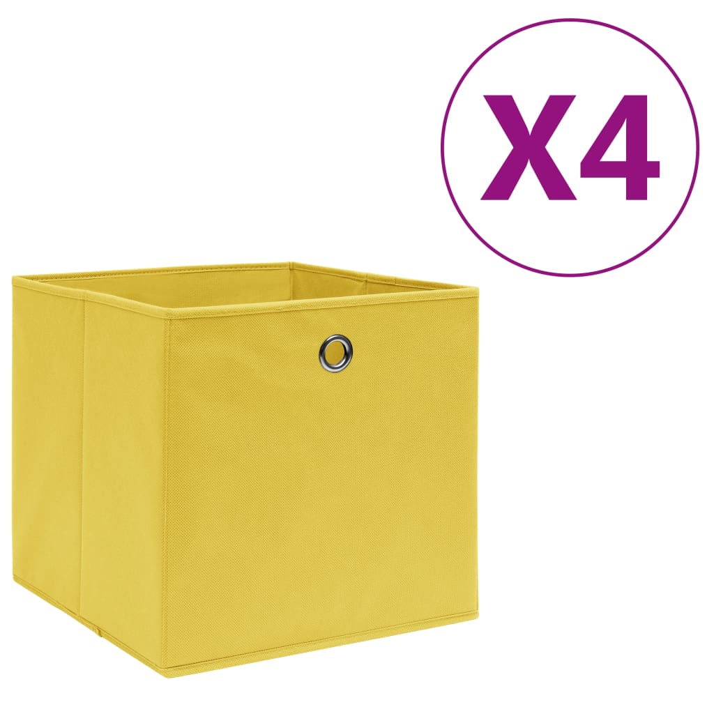 Boîtes de rangement Vidaxl 4 PCS 28x28x28 cm Tissu non tissé jaune
