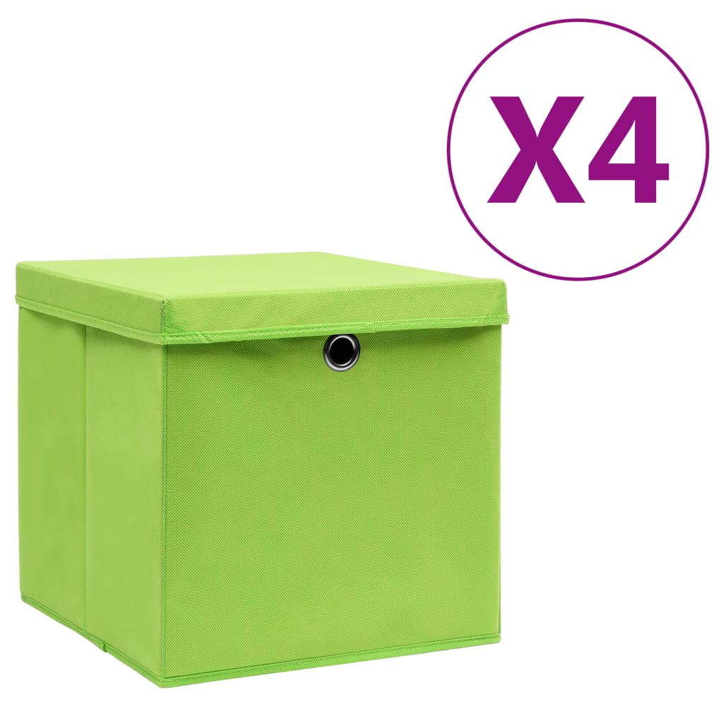 Vidaxl storage boxes with lid 4 pcs 28x28x28 cm green