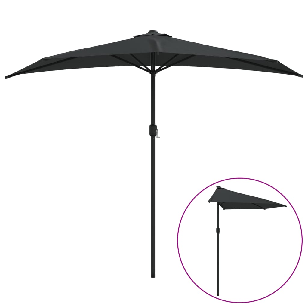 Vidaxl Half Balcony Parasol with Aluminum Pole 270x144x222 cm Black