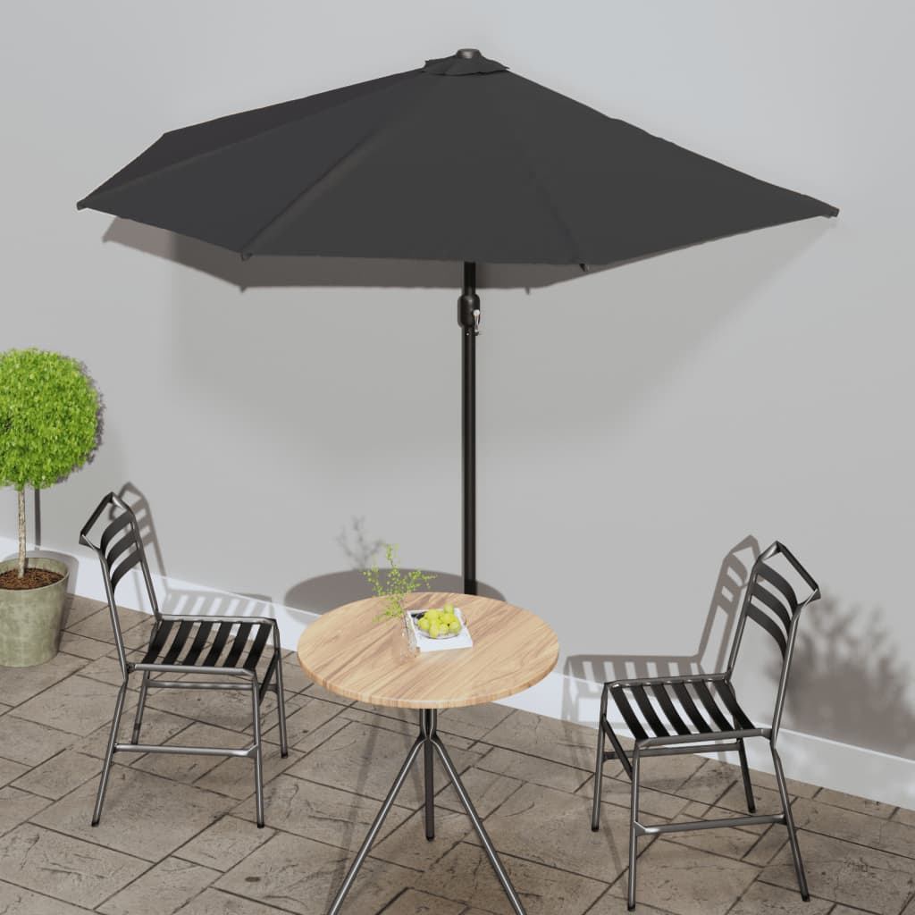 Vidaxl Half Balcony Parasol with Aluminum Pole 270x144x222 cm Black