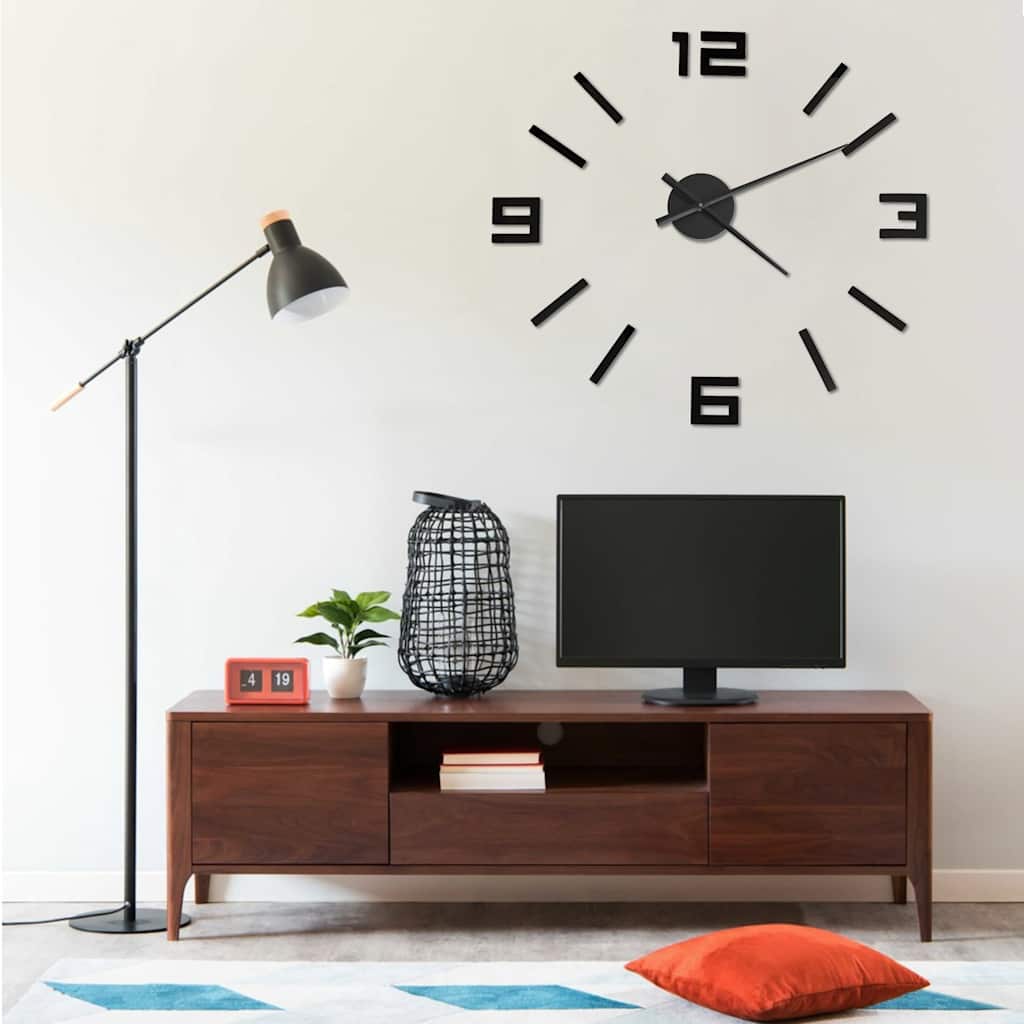 VidaXL Reloj de pared 3D moderno XXL 100 cm negro