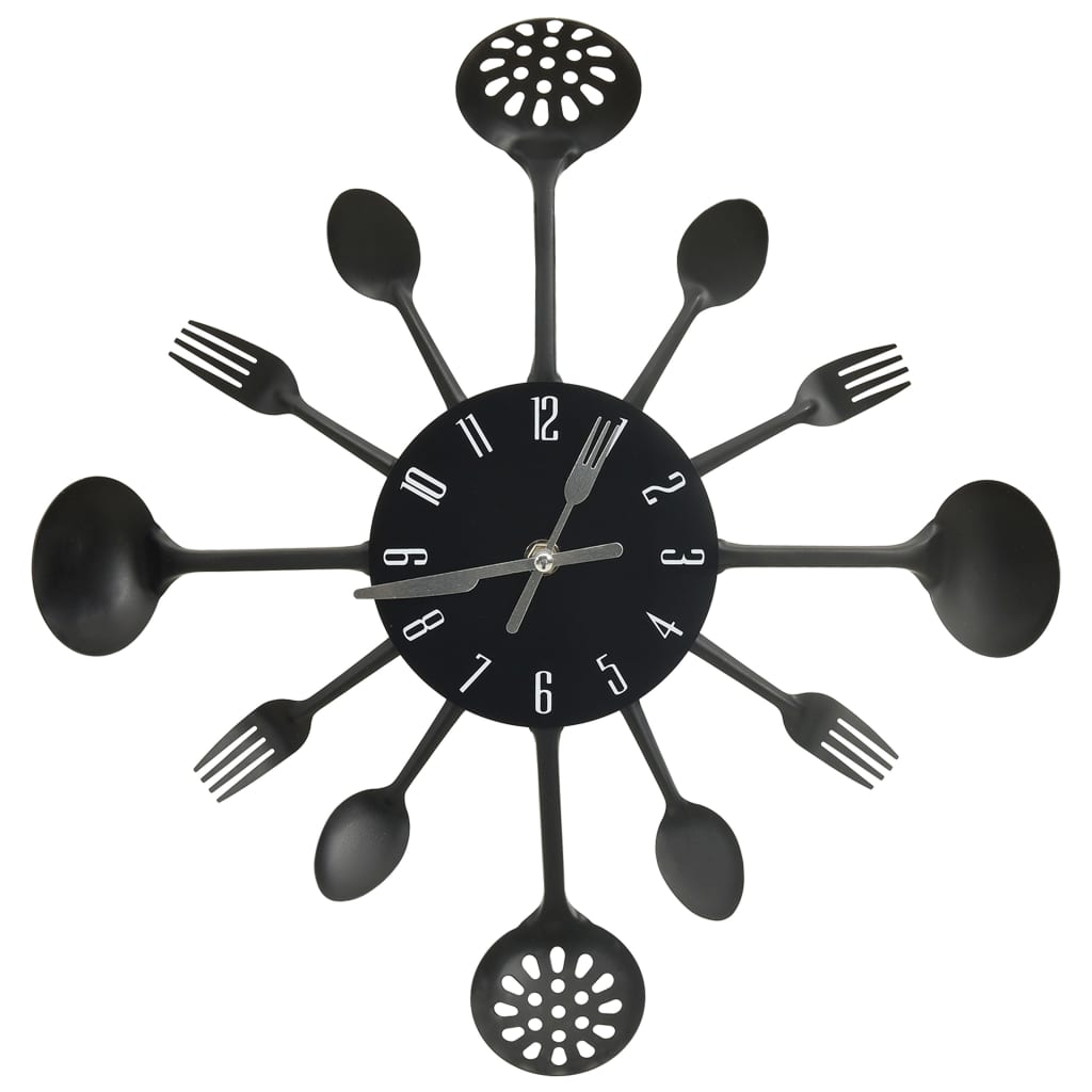 Vidaxl Wall Clock Löffel 40 cm Aluminium Schwarz