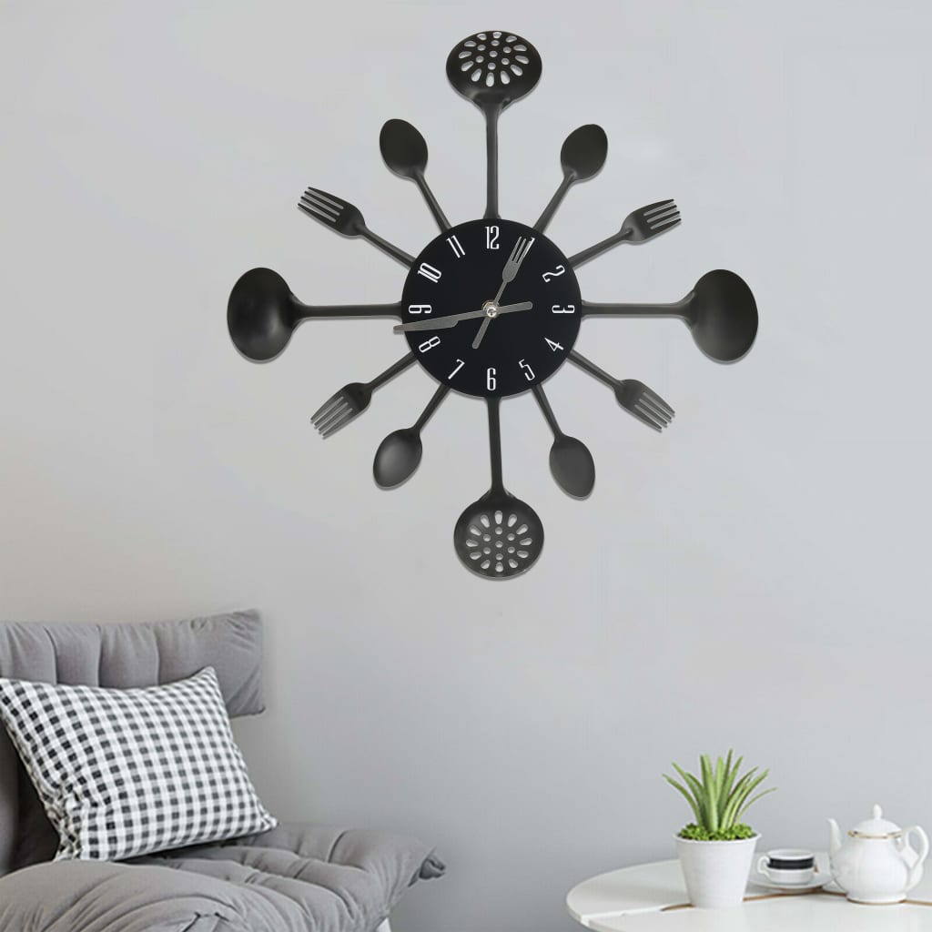Vidaxl Wall Clock Löffel 40 cm Aluminium Schwarz