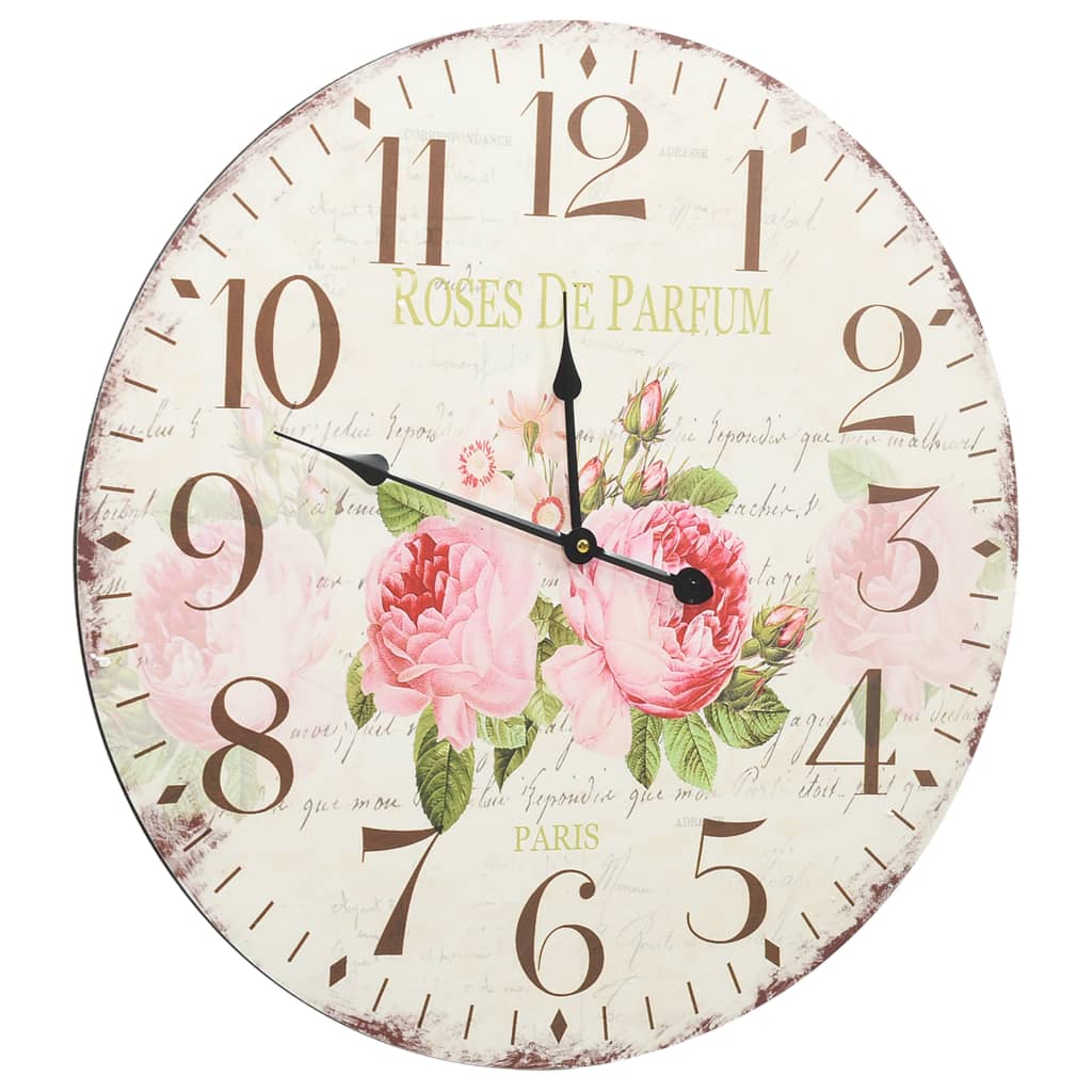Vidaxl wall clock vintage style 60 cm flowers